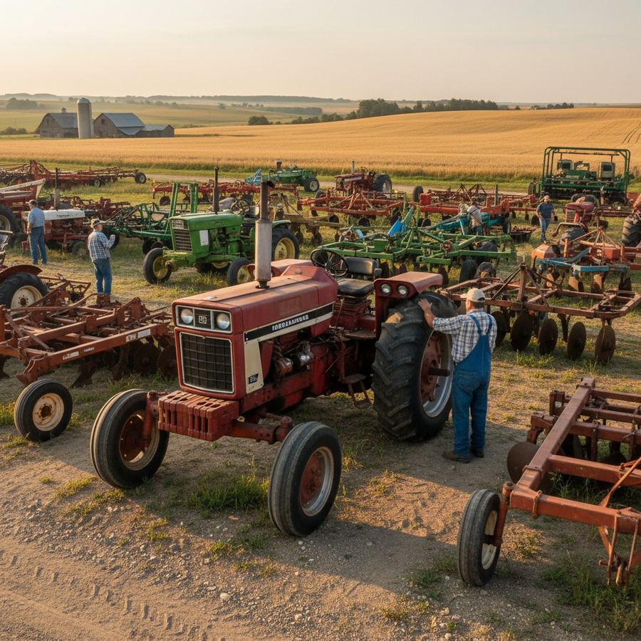 International 1066 row crop tractor with adjustable wide front axle at a farm equipment sale